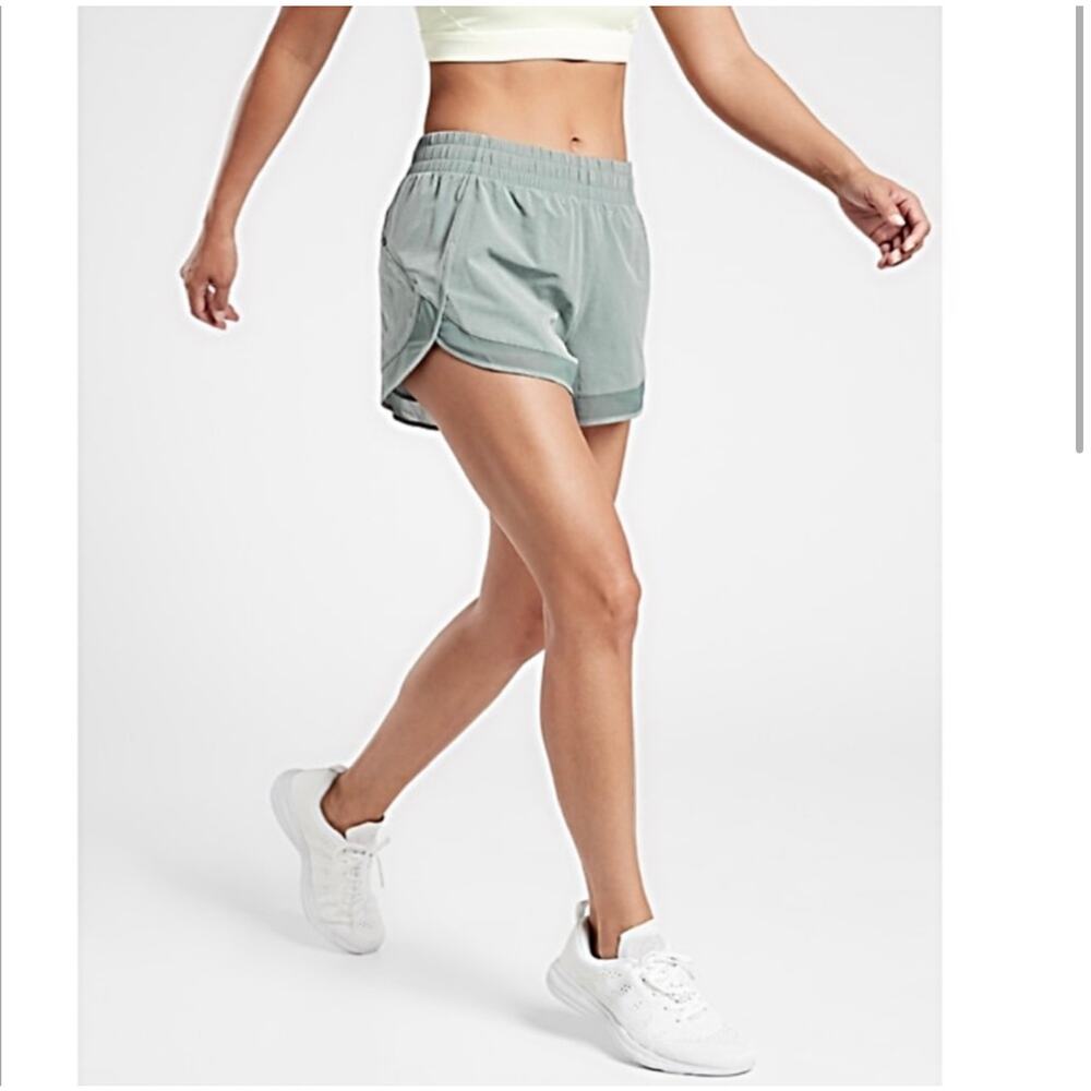 Athleta‎ Mesh Racer Run Short Minimalistic Coast Grey Green 3X Exercise Work OUt - Picture 2 of 8